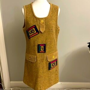 Indie Tan Sleeveless Dress with Patchwork and gold buttons “Voice”